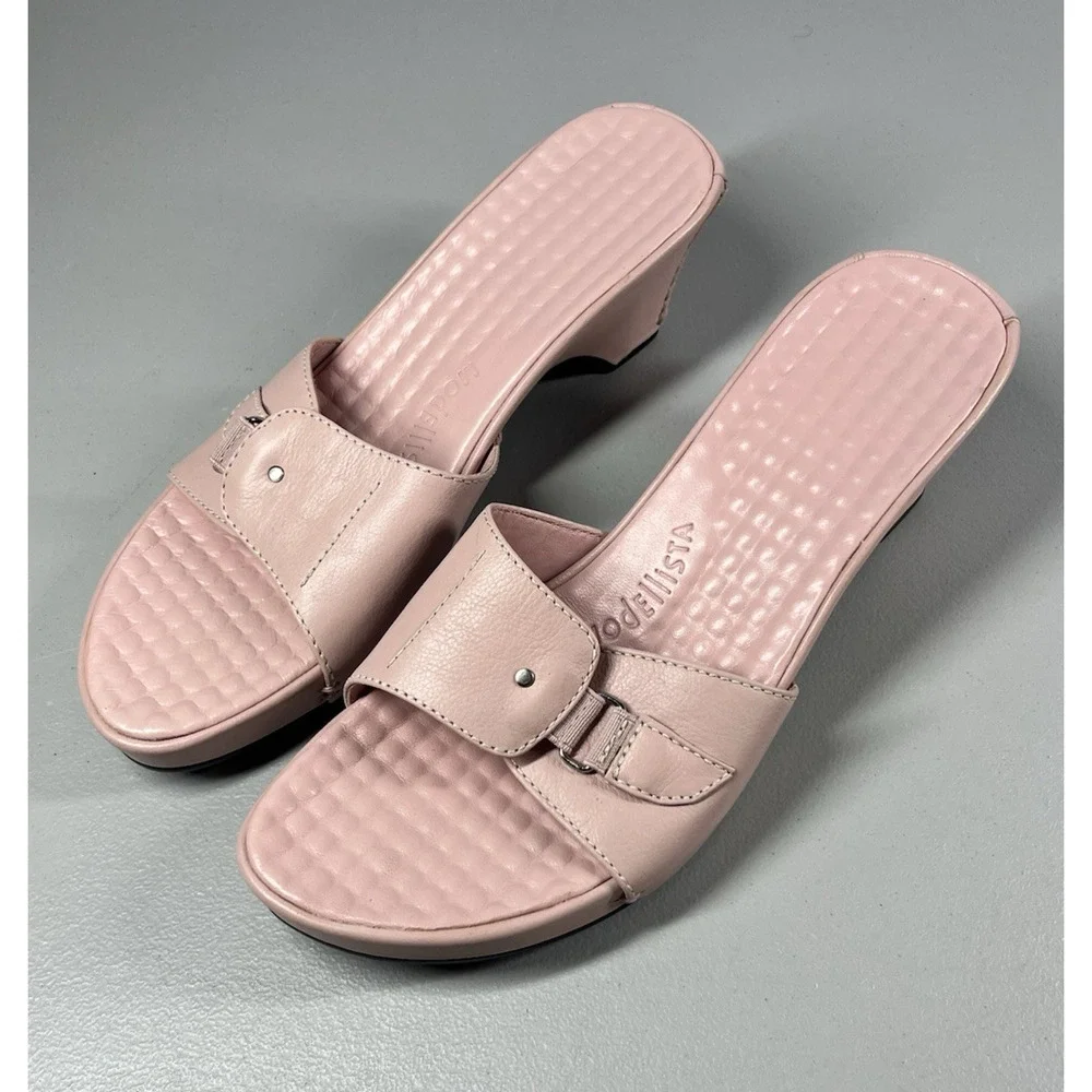 Modellista Leather Morgans Sandals Womens 7.5M Pink Heels Slip on Buckle